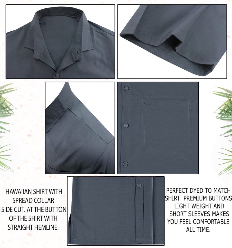 LA LEELA Mens Short Sleeve Button Down Casual Camp Summer Shirt Beach Shirts Collar Business Solid Shirts for Men Vacation Dress Shirts with Pocket XL Grey Plain - Image 5